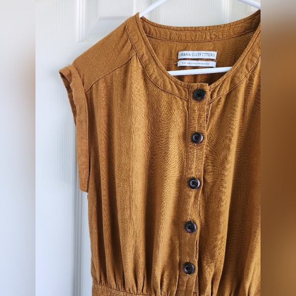Urban Outfitters Julie Linen Blend Button-Down Romper Size Small Brown - Picture 4 of 8